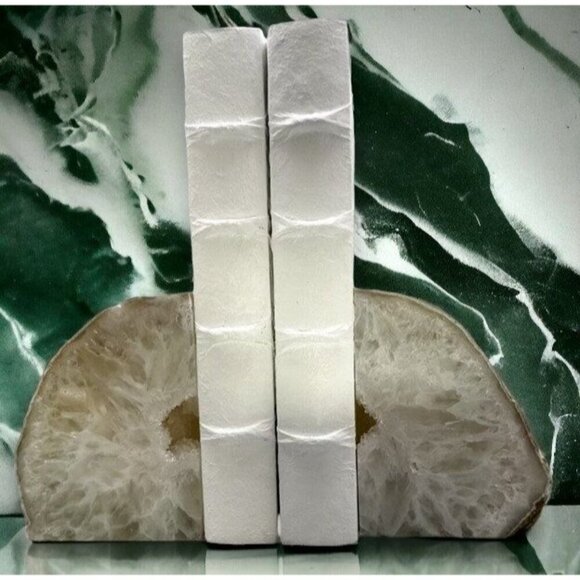 Agate Bookends, Druzy, Geode Center, White, Gray Layers, Cream Banding (RE) - Picture 7 of 10